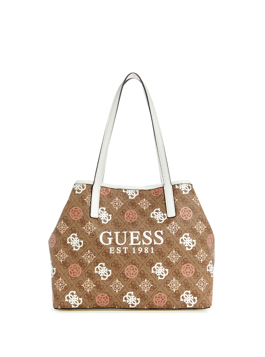 GUESS Beige Tan Logo Vikky 2 in 1 Tote Bag front view 