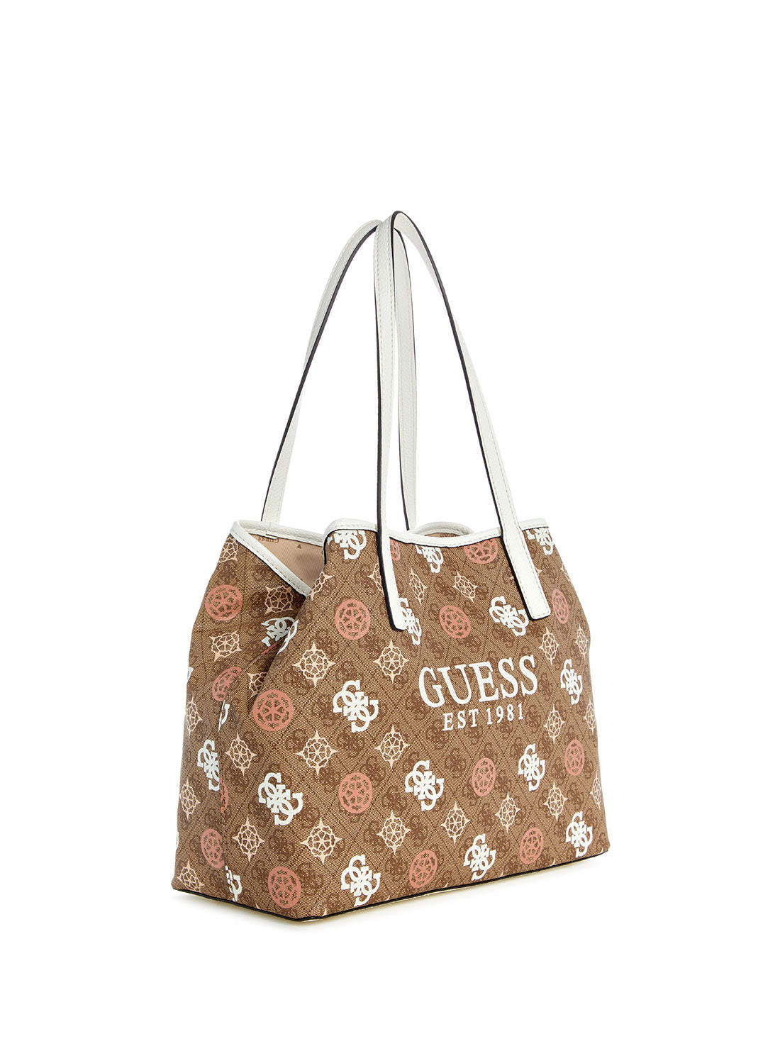 GUESS Beige Tan Logo Vikky 2 in 1 Tote Bag side view