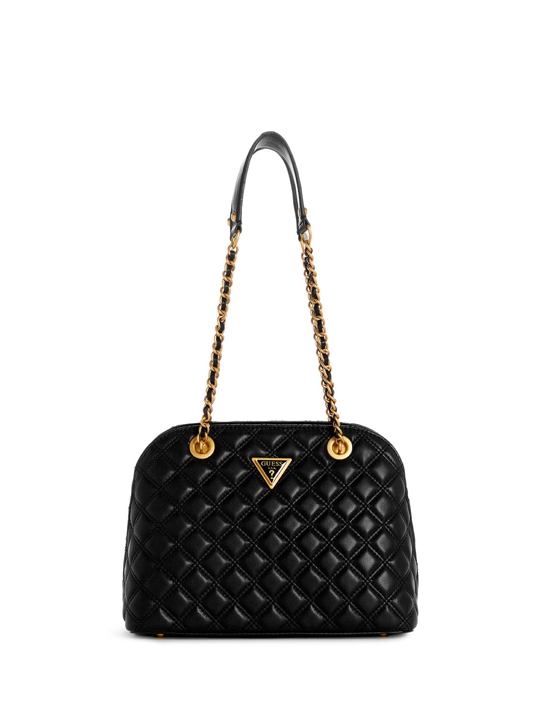 GUESS Black Giully Dome Satchel Bag front view