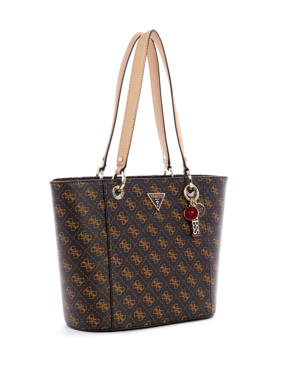 Brown Noelle Logo Small Elite Tote Bag | GUESS Women's Handbags | side view