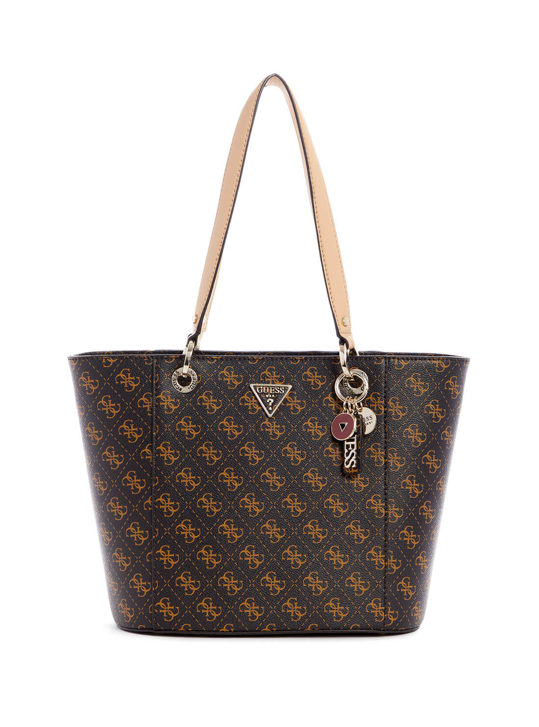 Brown Noelle Logo Small Elite Tote Bag  | GUESS Women's Handbags | front view