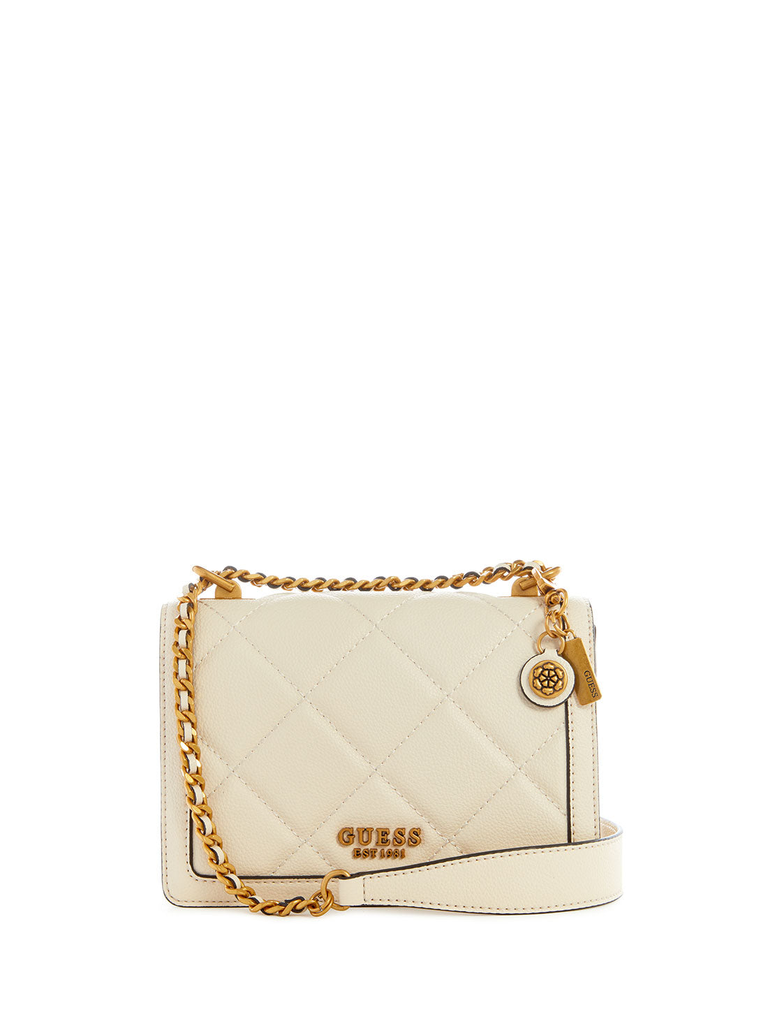 guess womens Stone Quilted Abey Convertible Crossbody Bag front view