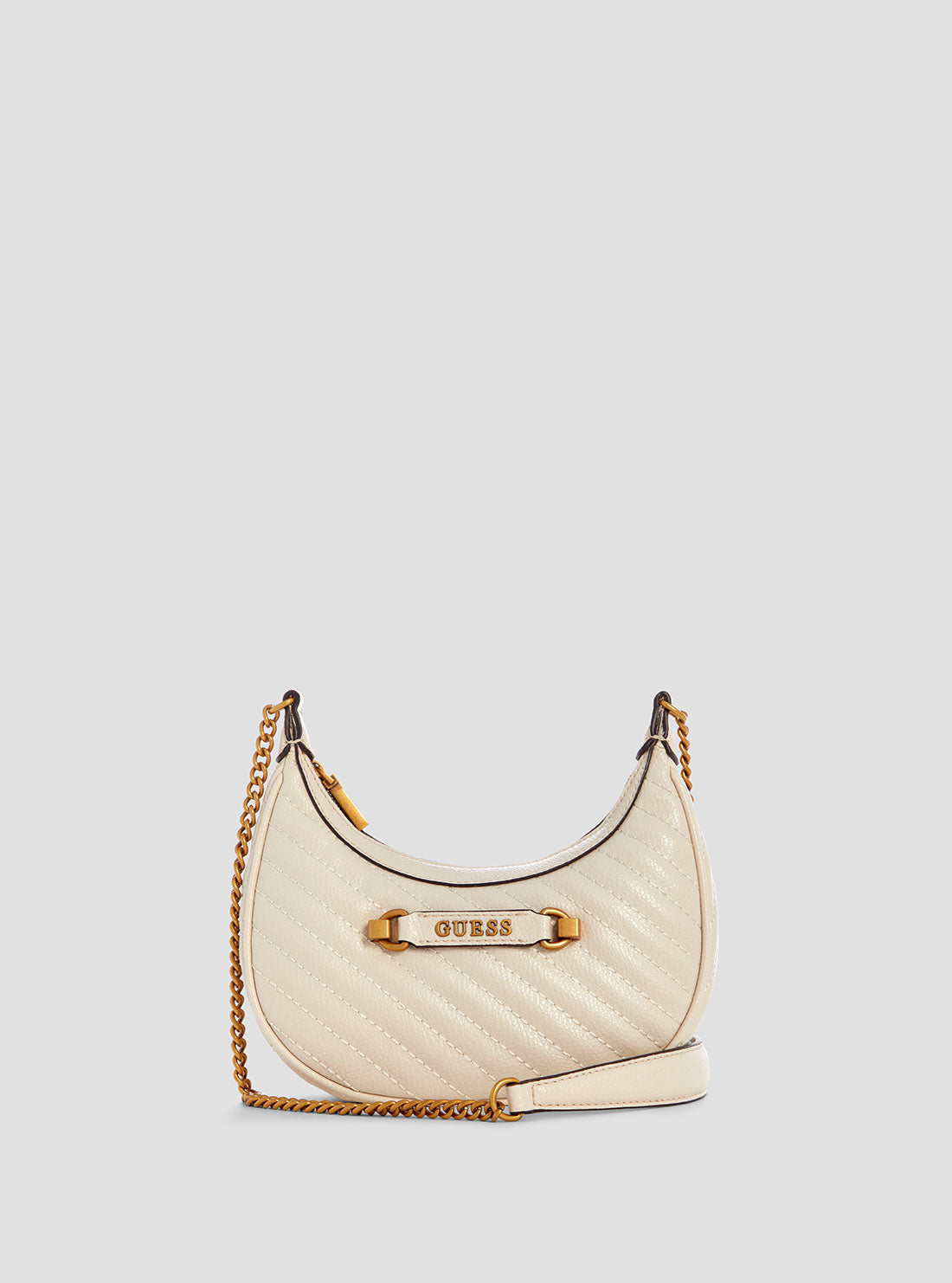 GUESS White Sela Mini Crossbody Hobo Bag front view