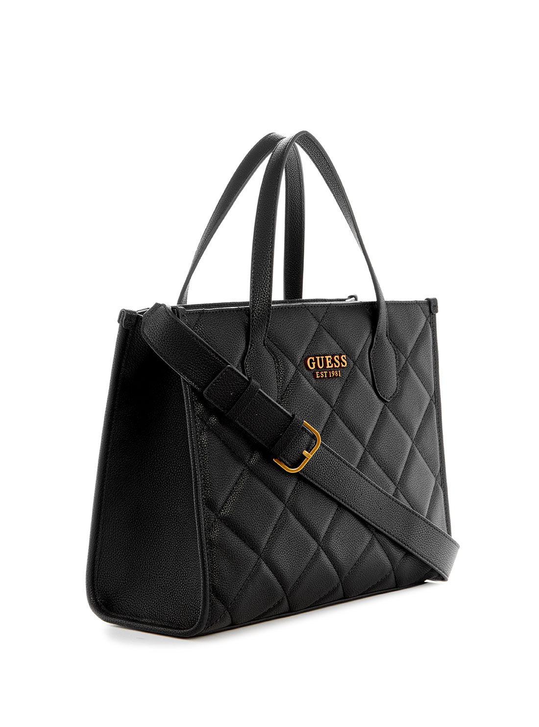 guess womens Black Quilted Silvana Tote Bag side view
