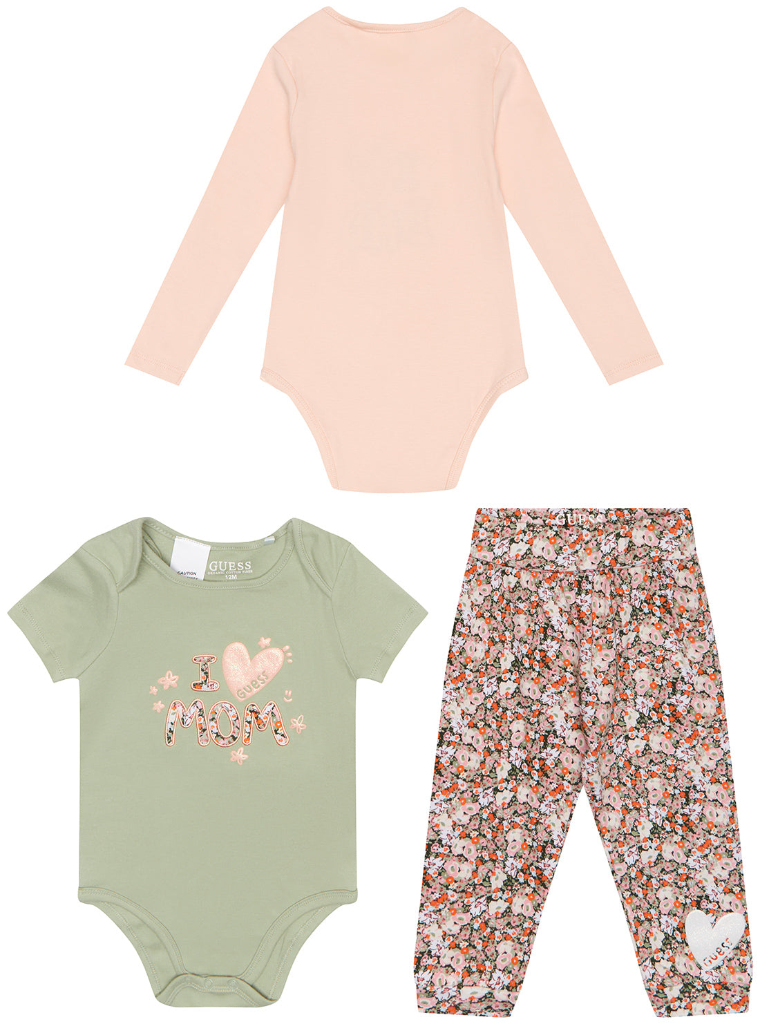 Pink and Green "I Love" Onesie and Print Pant Set (0-9M) | GUESS Kids | back view