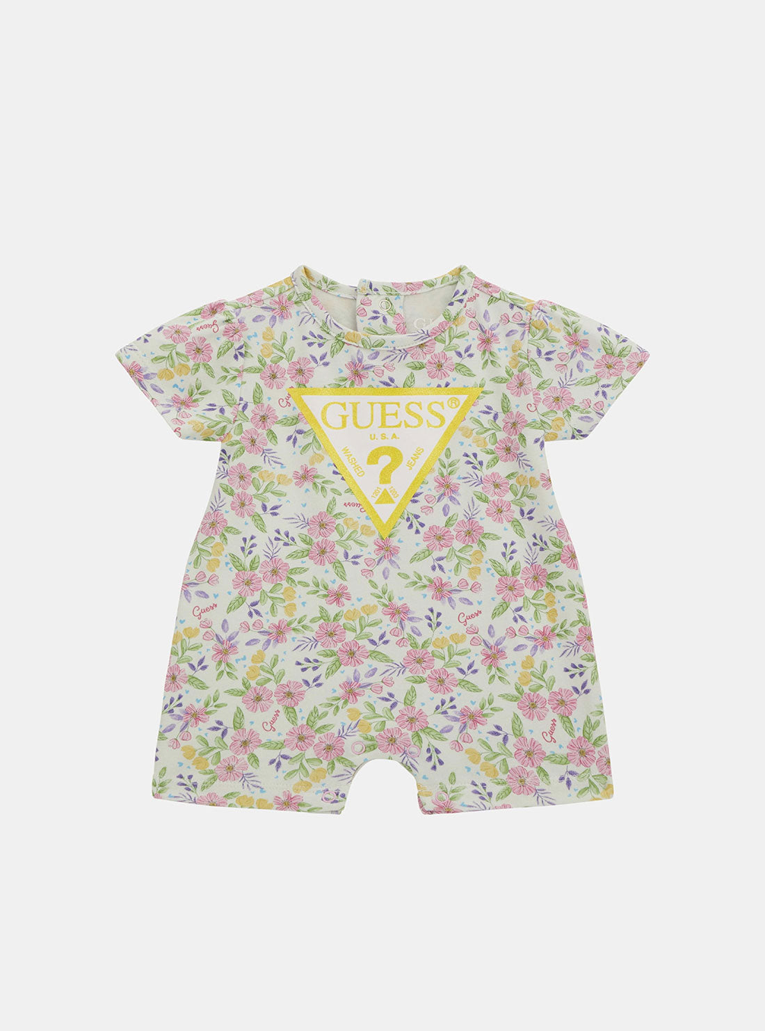 GUESS Floral Print Jersey Short Onesie (0-12M) front view