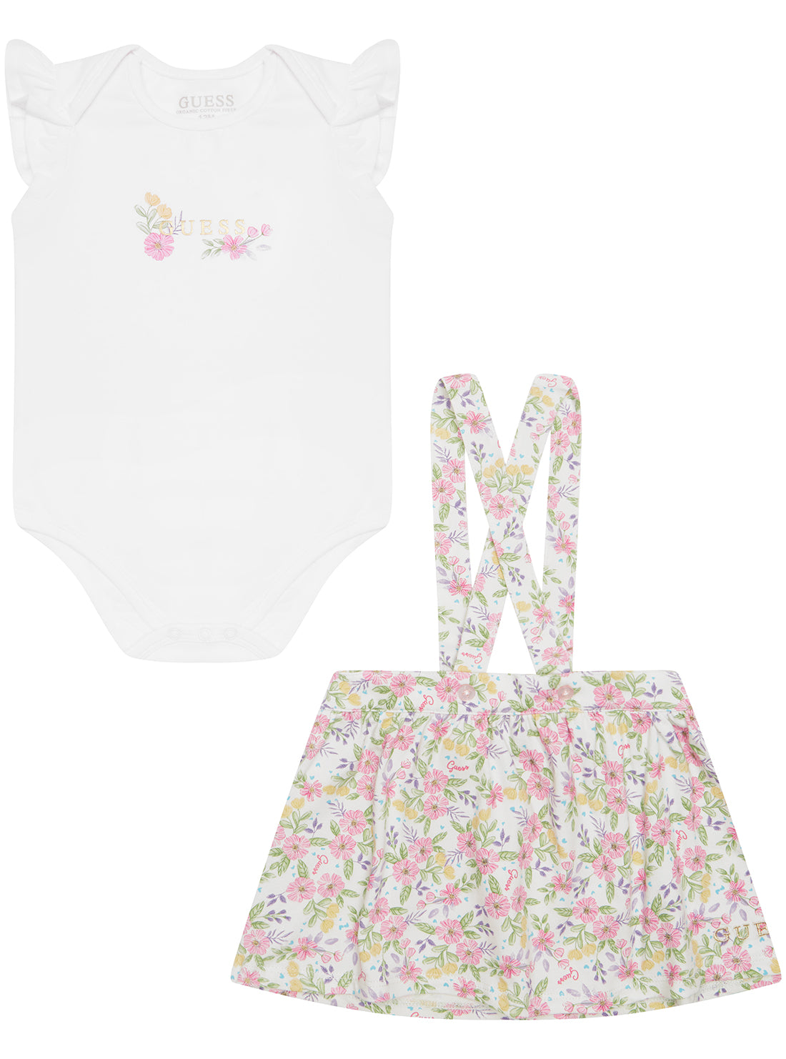 GUESS White Floral Print Onesie and Skirt Set (0-12M) front view