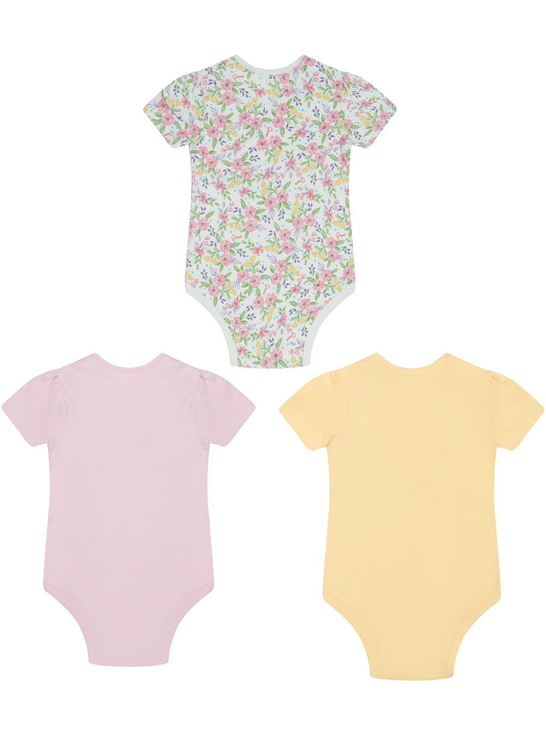 Floral Pink Yellow 3 Piece Onesie Set (0-12M)