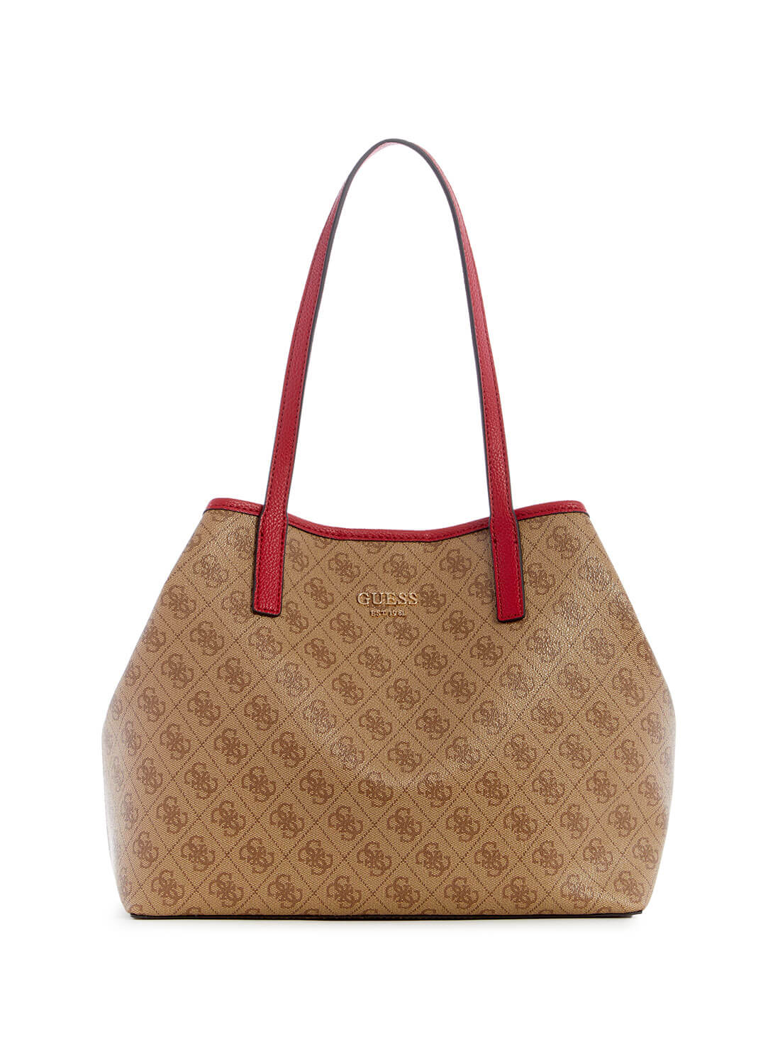 Brown Logo Vikky Tote Bag | GUESS Women's Handbags | front view