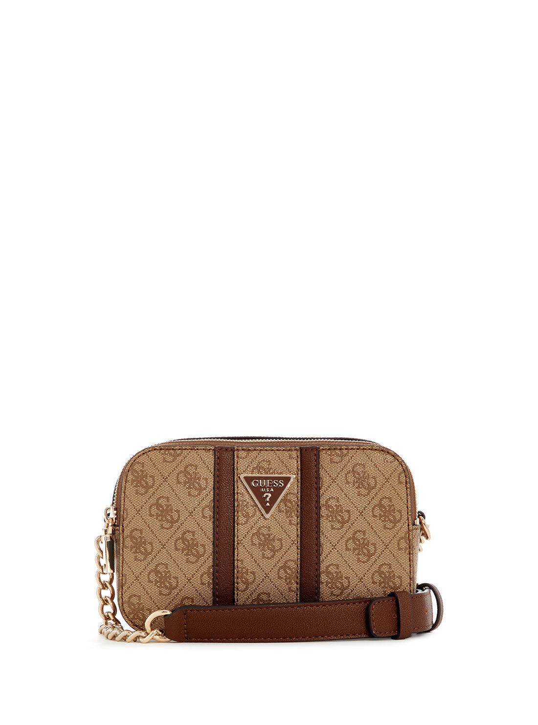 GUESS Brown Logo Noreen Camera Crossbody Bag front view