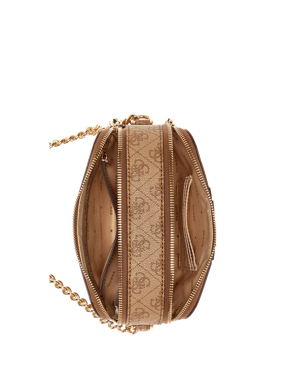 GUESS Brown Logo Noreen Camera Crossbody Bag inside view