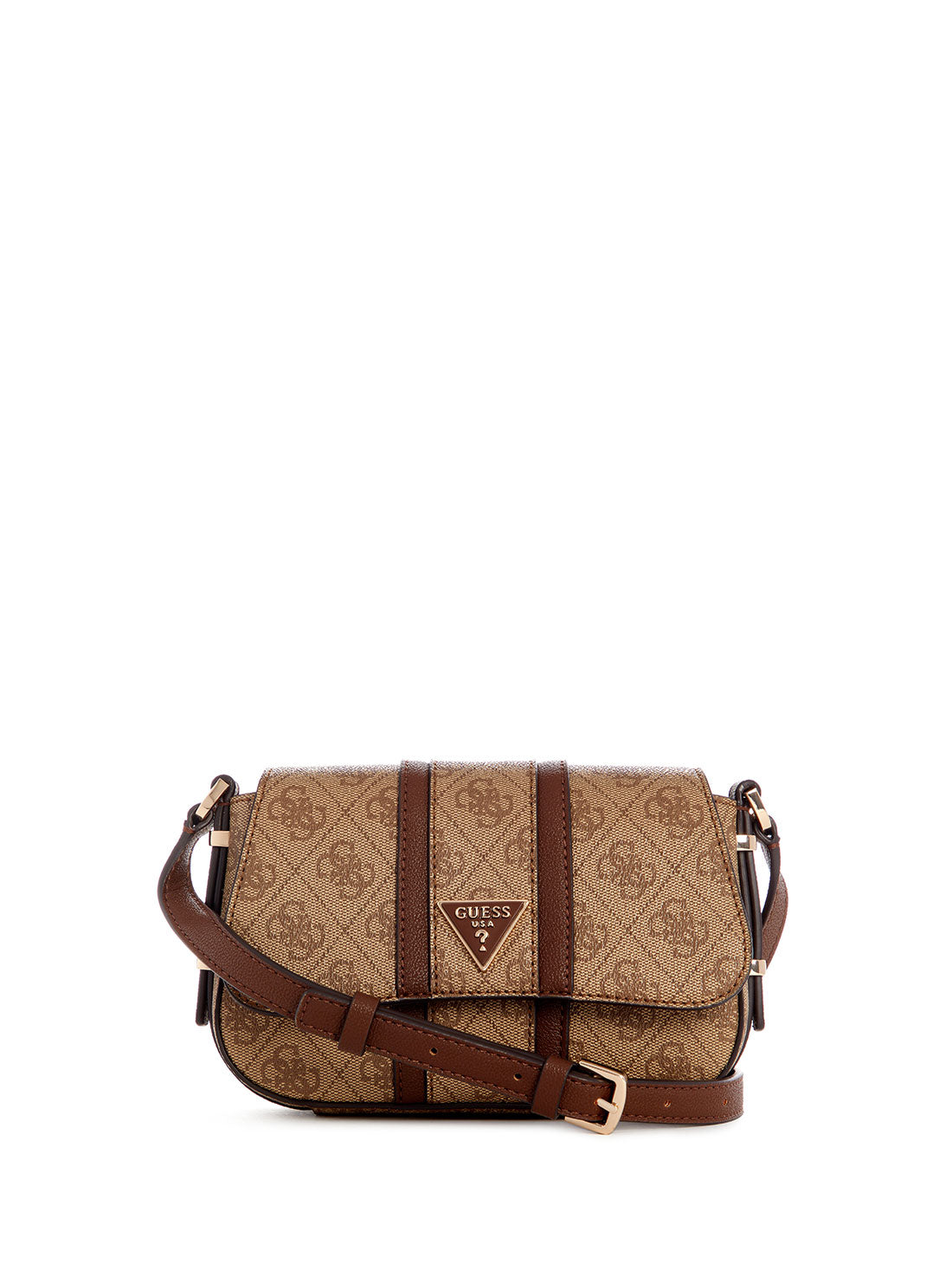 GUESS Brown Logo Noreen Mini Crossbody Bag front view