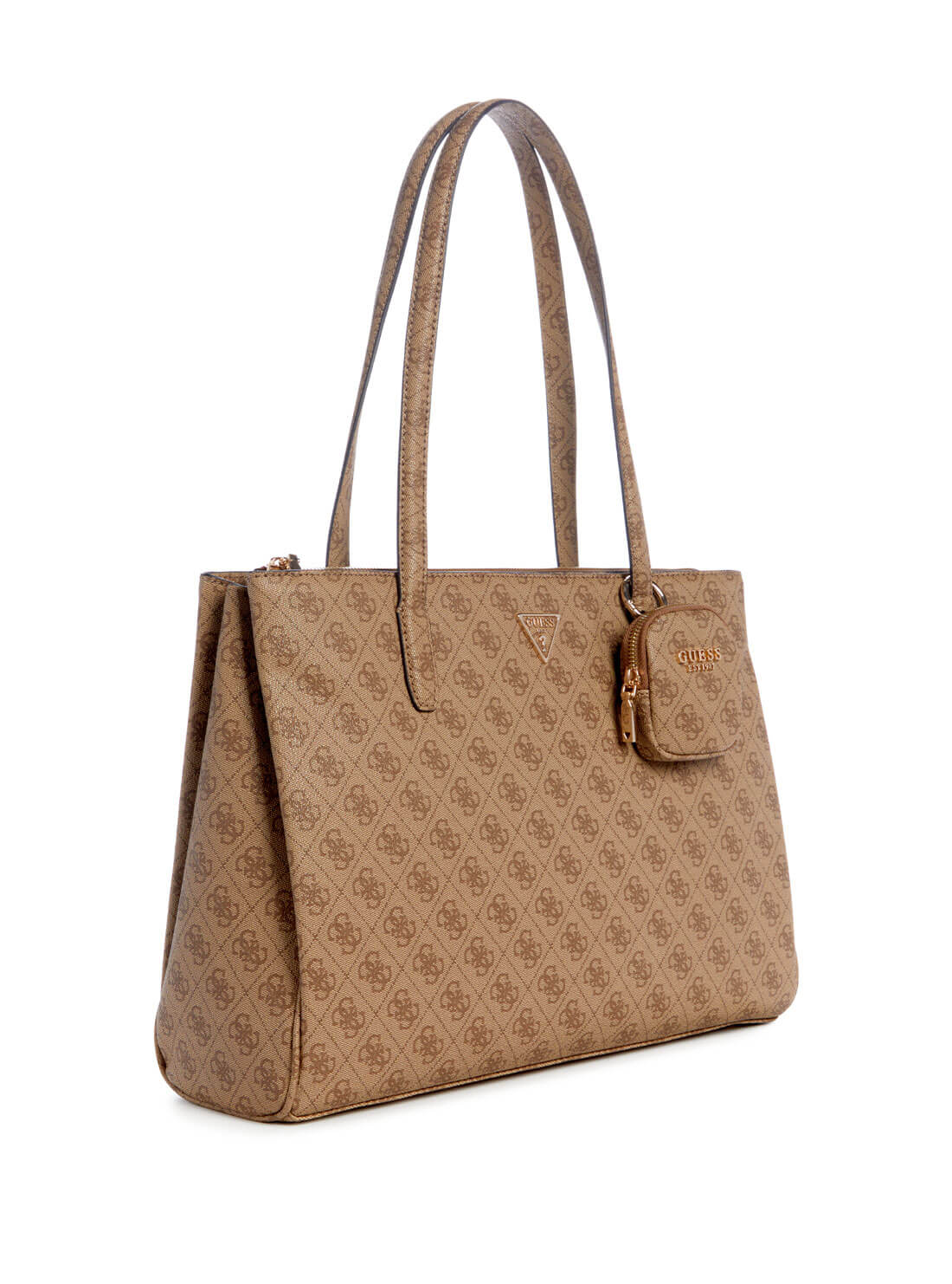 GUESS Beige Brown Logo Power Play Tote Bag side view