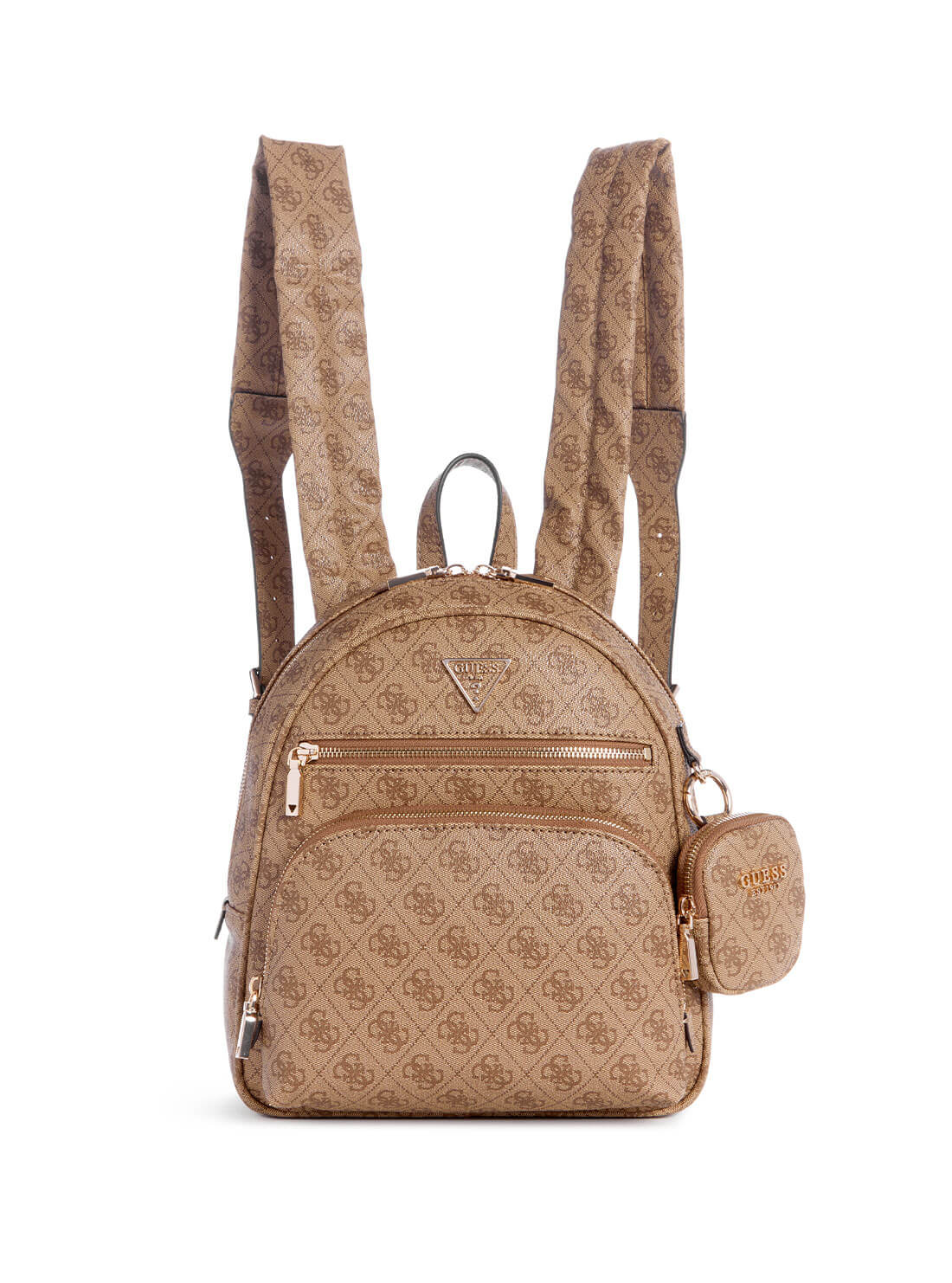 GUESS Beige Brown Logo Power Play Backpack front view