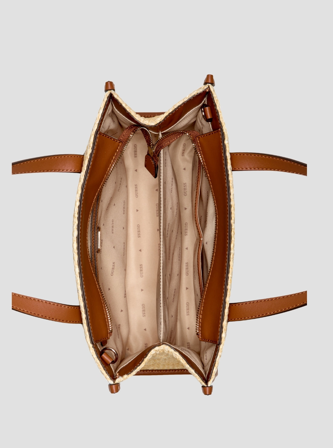 GUESS Womens Brown Logo Silvana Double Compartment Tote SW866522 Inside View