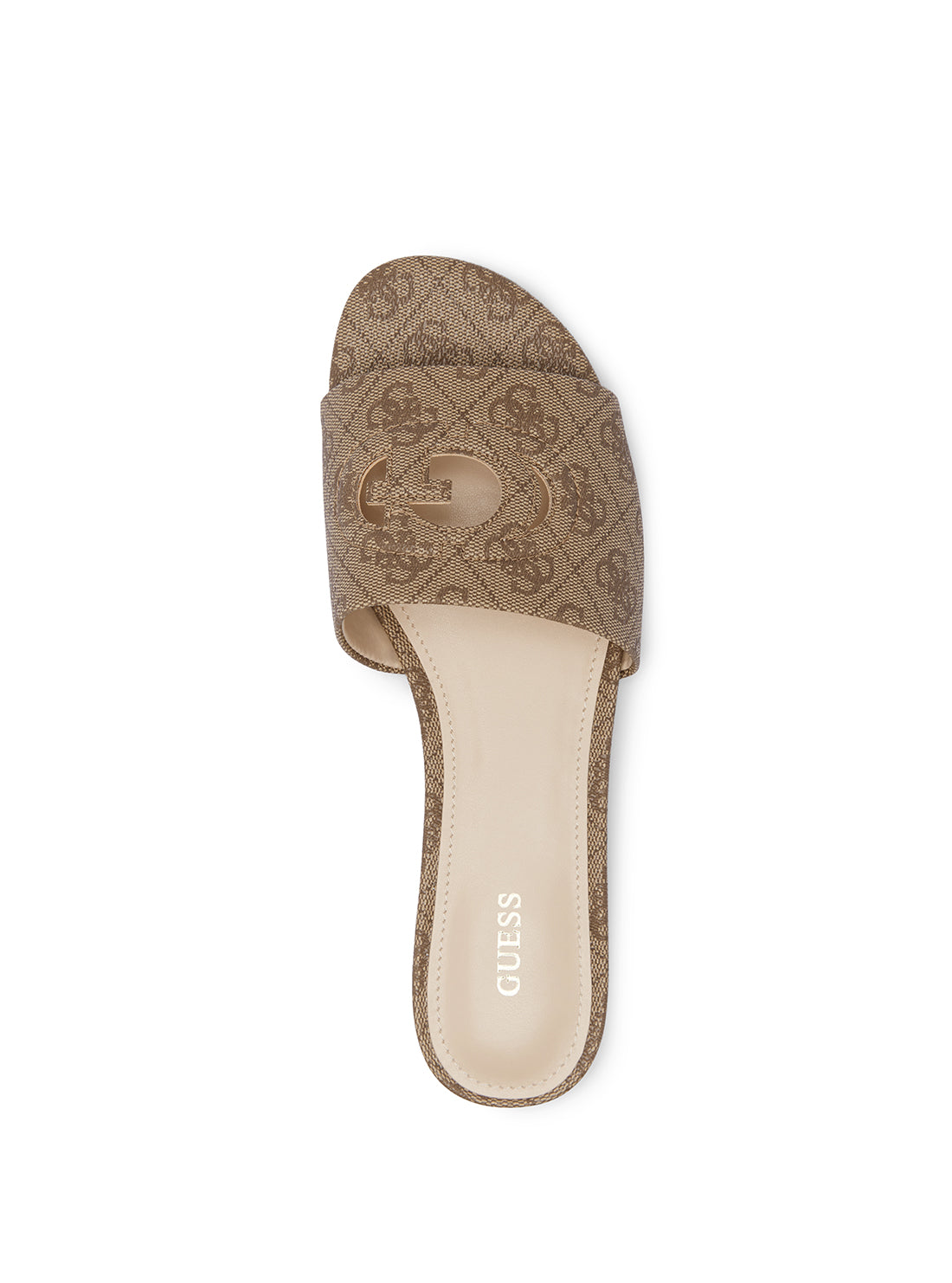 guess womens Brown Tashia Cutout Logo Slides front view