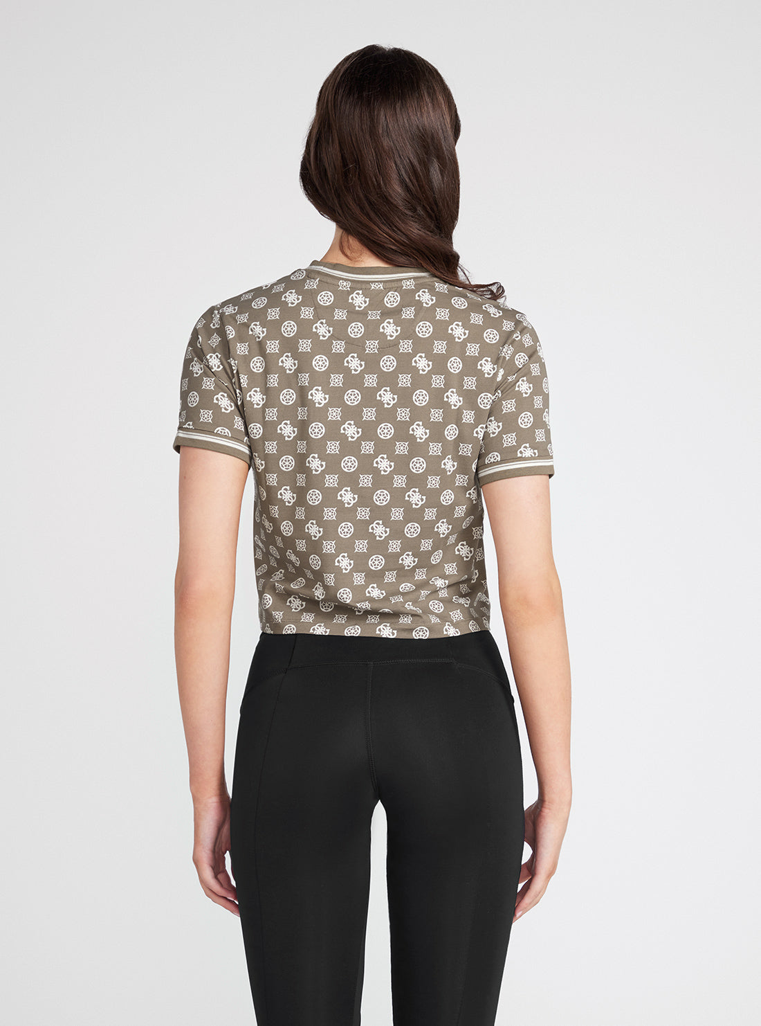 Beige Logo Diann Active Crop T-Shirt | GUESS Women's Activewear | back view