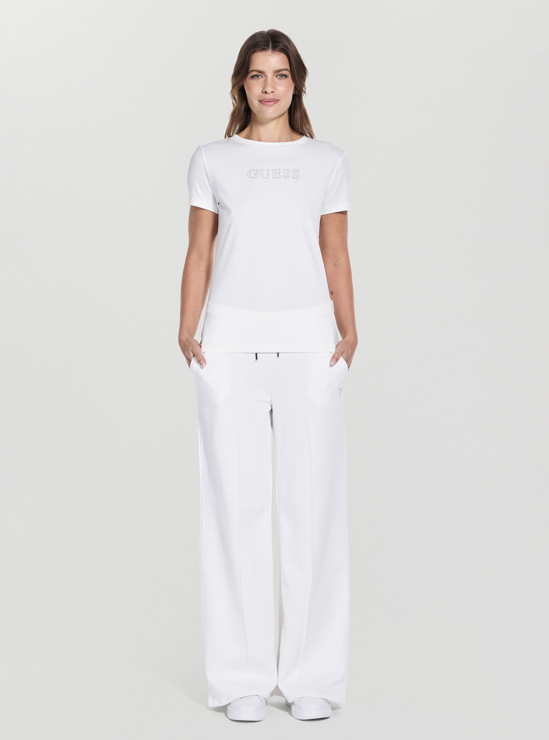 GUESS Womens White Briana Script Active T-Shirt Full View