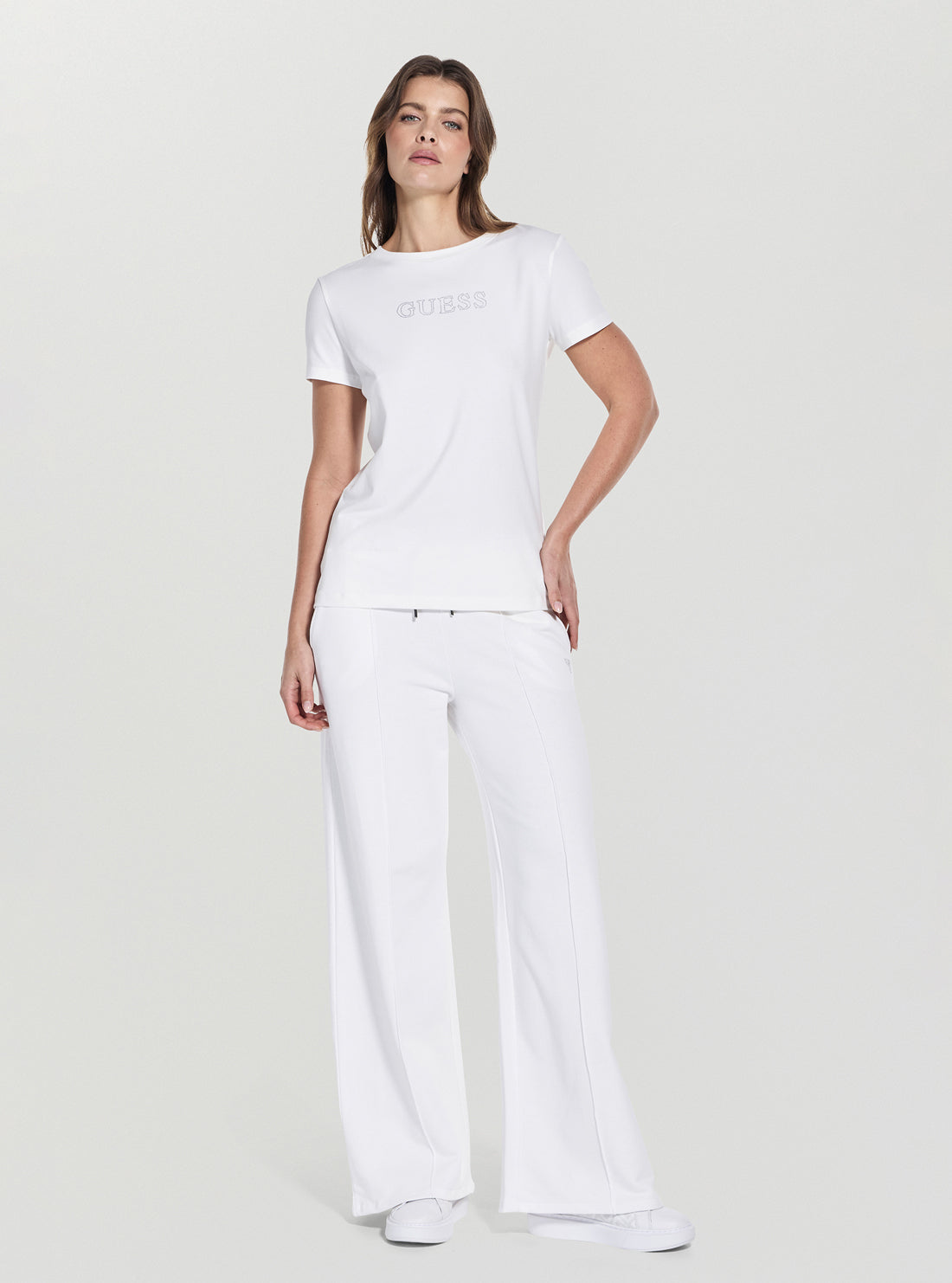 GUESS Womens White Briana Script Active T-Shirt Full View