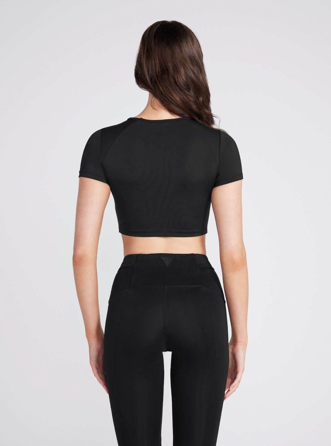 Black Aggie Active Crop T-Shirt | GUESS Women's Activewear | back view