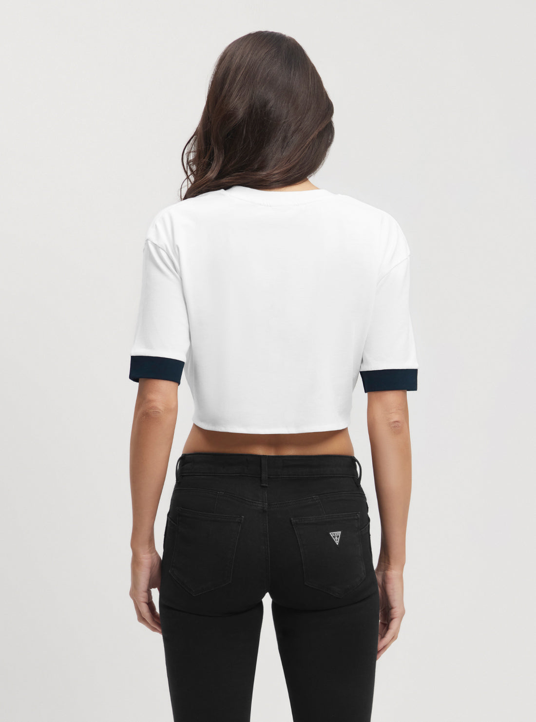 GUESS White Mylah Knot Crop T-Shirt back view