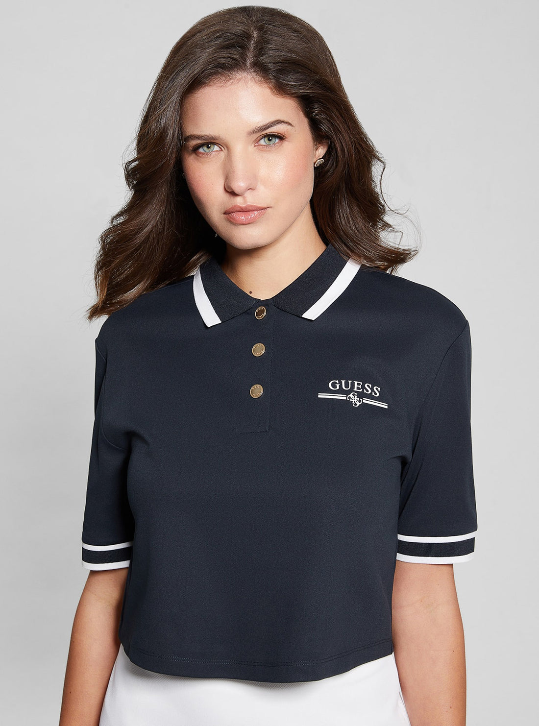 GUESS Navy Arleth Active Polo T-Shirt front view