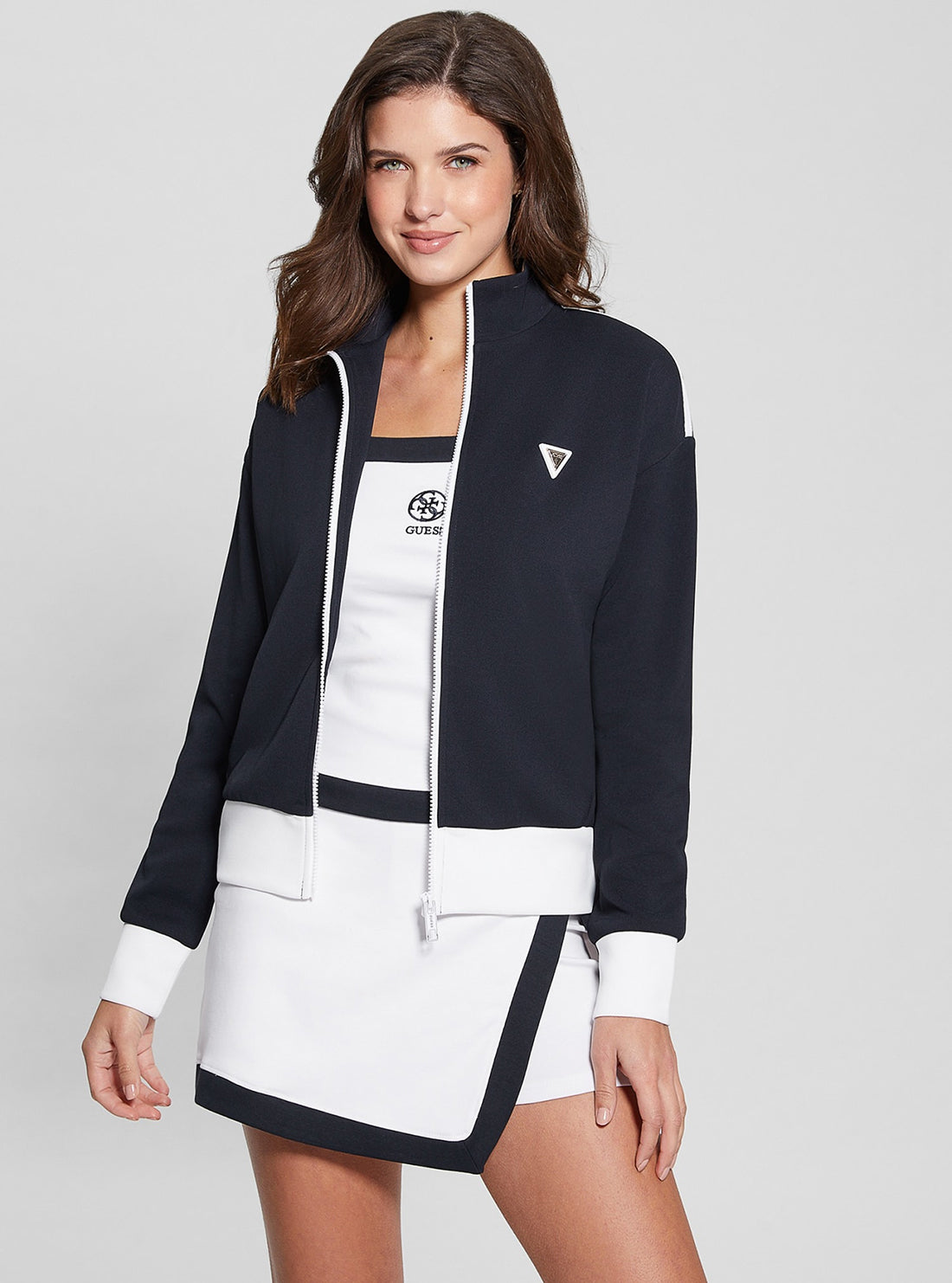 GUESS Navy Mylah Zip Jacket front view