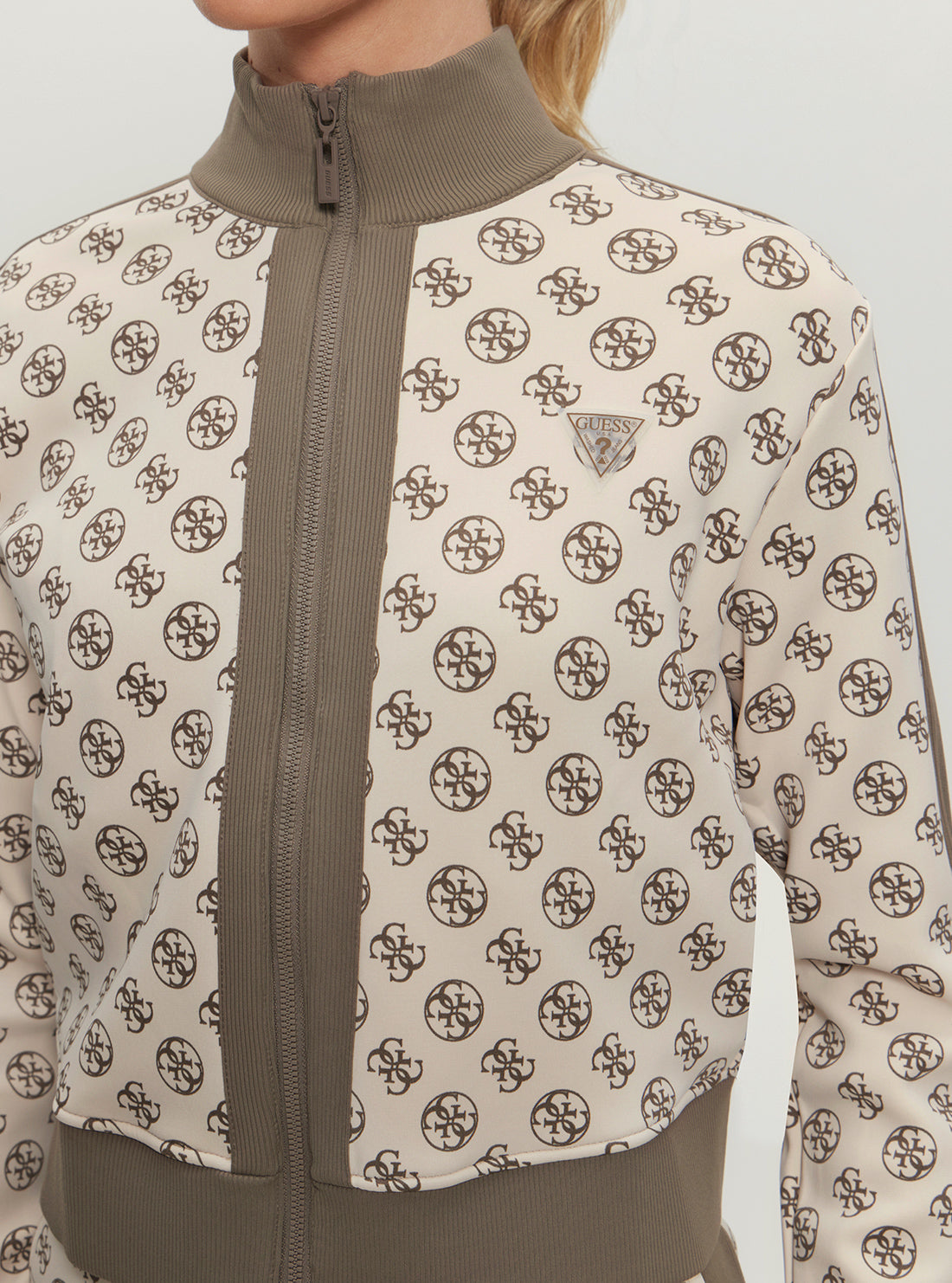 Eco Beige Logo Print Elea Zip Jacket