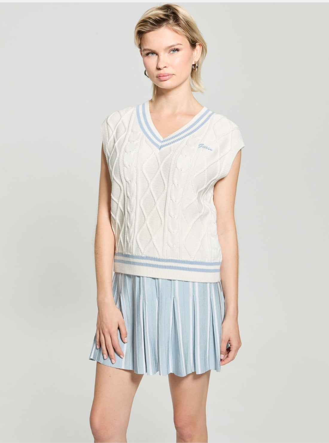 GUESS Womens Eco White Active Sweater Vest V5GR00Z3FB1 Front Side View