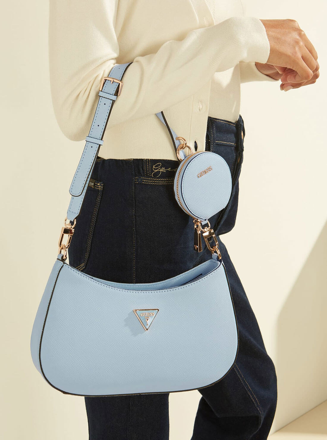 Pale Blue Alexie Shoulder Bag | GUESS Women's Handbags | model view