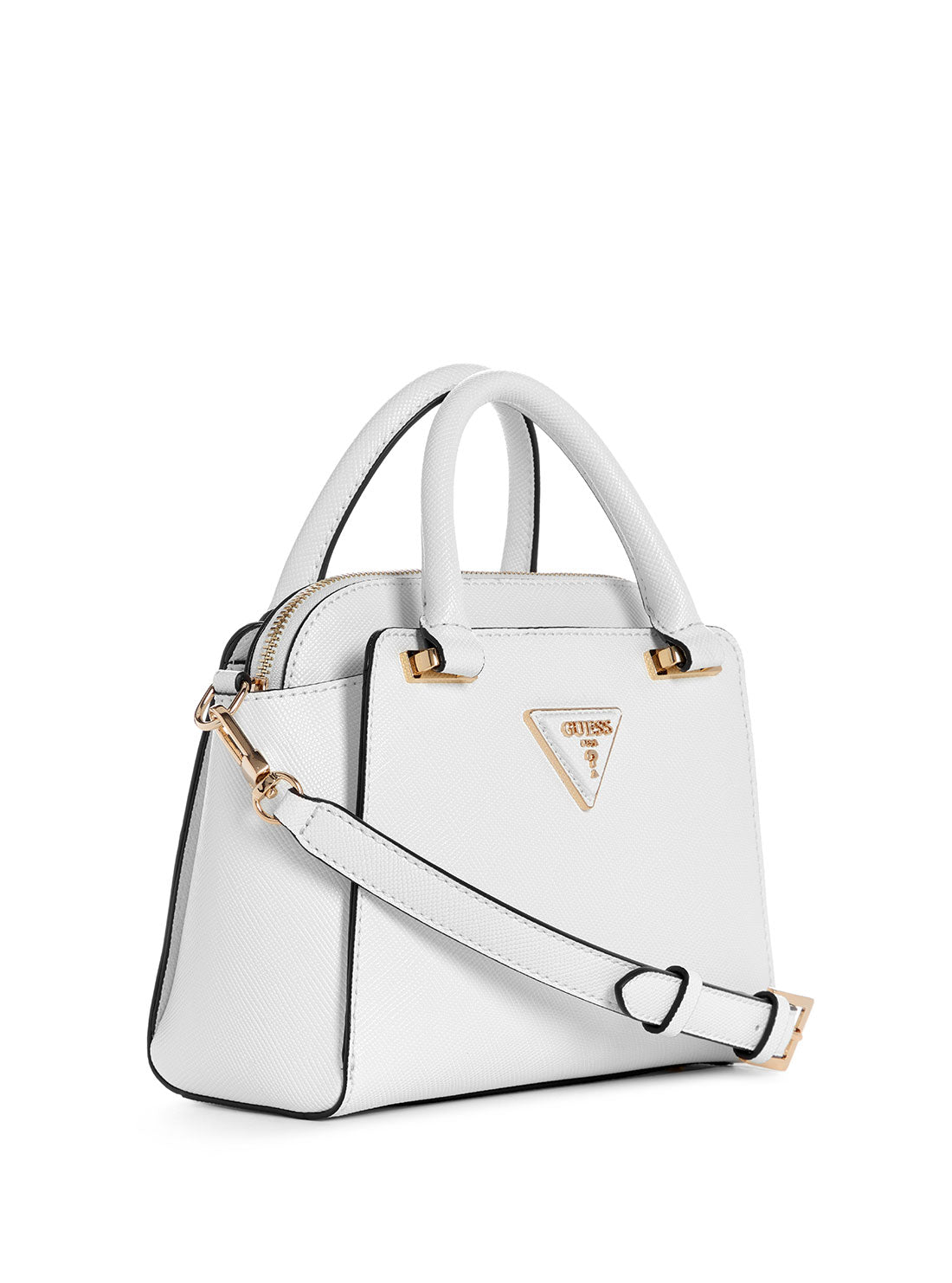 GUESS White Avis Small Satchel Bag side view