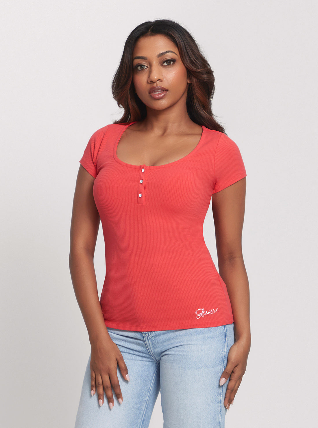 Eco Coral Karlee Jewel Henley T-Shirt