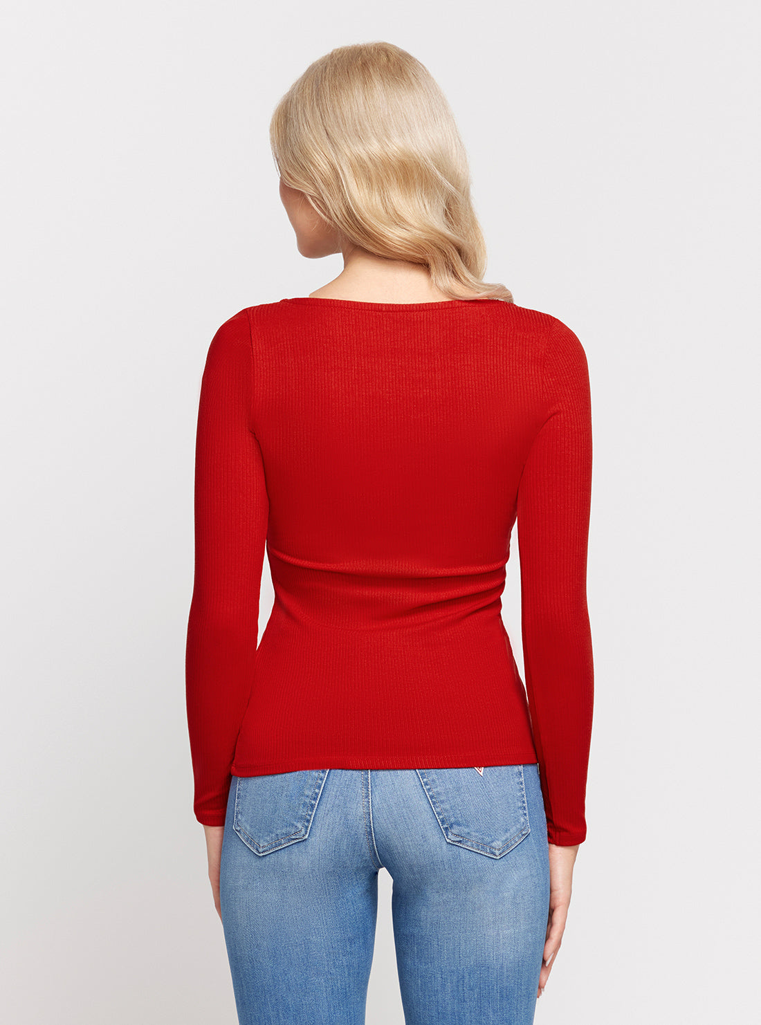 GUESS Red Karlee Long Sleeve Button Top  back view