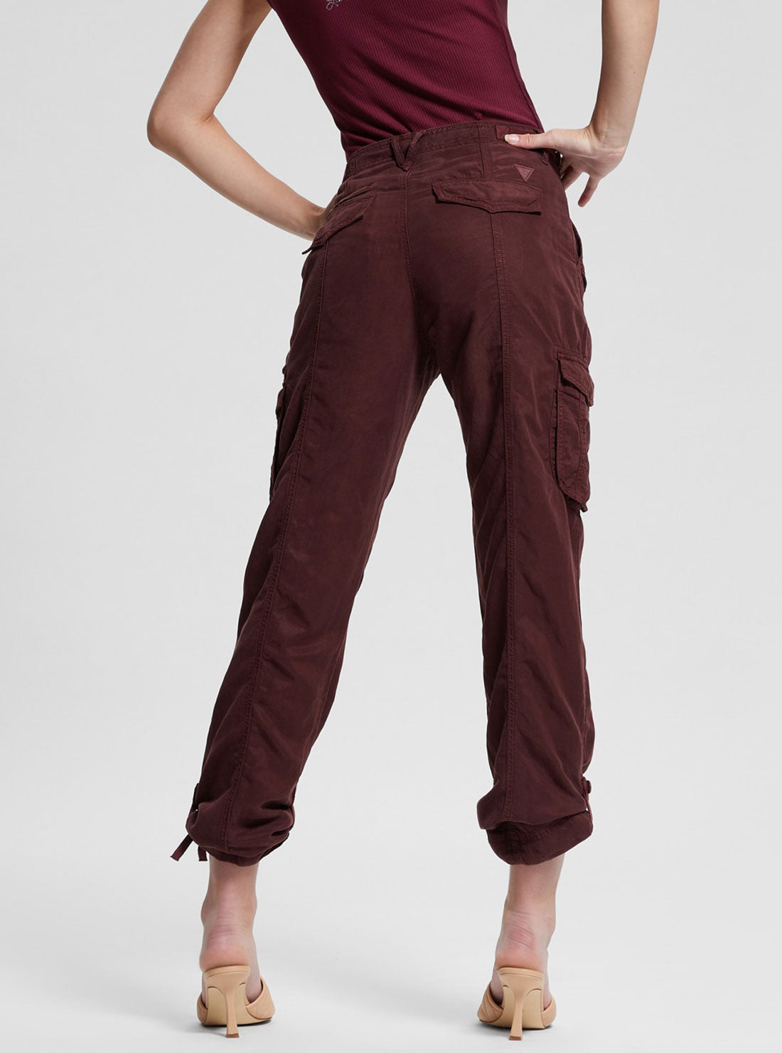 Eco Maroon Nessi Cargo Pants | GUESS Women's Apparel | back view