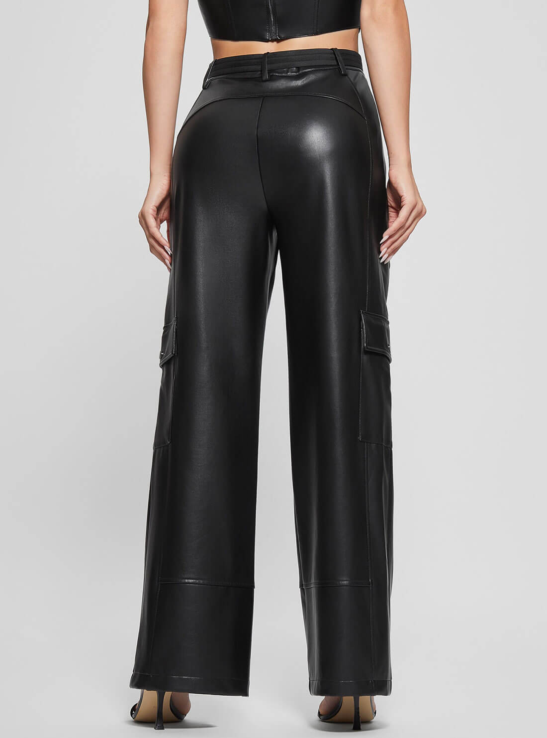 Black Gwen Leather Cargo Pants | GUESS Women's Apparel | back view