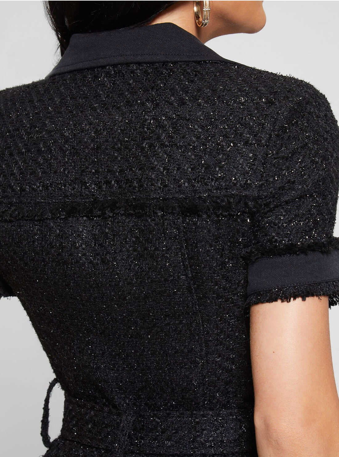 Black Clarissa Metallic Tweed Jumpsuit | GUESS Women's Apparel | back view
