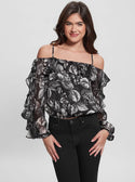 Black Floral Iggy Top | GUESS Women's Apparel | front view