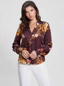 Eco Maroon Floral Print Rita Satin Shirt | GUESS Women's Apparel | front view