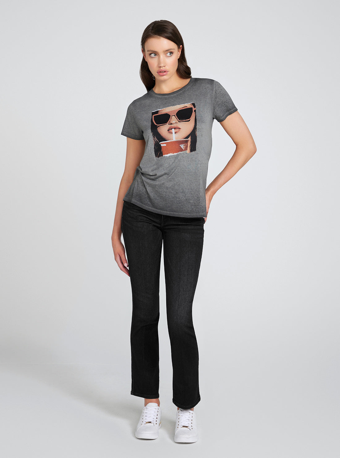 Grey Summer Girl Graphic T-Shirt | GUESS Women's Apparel | full view