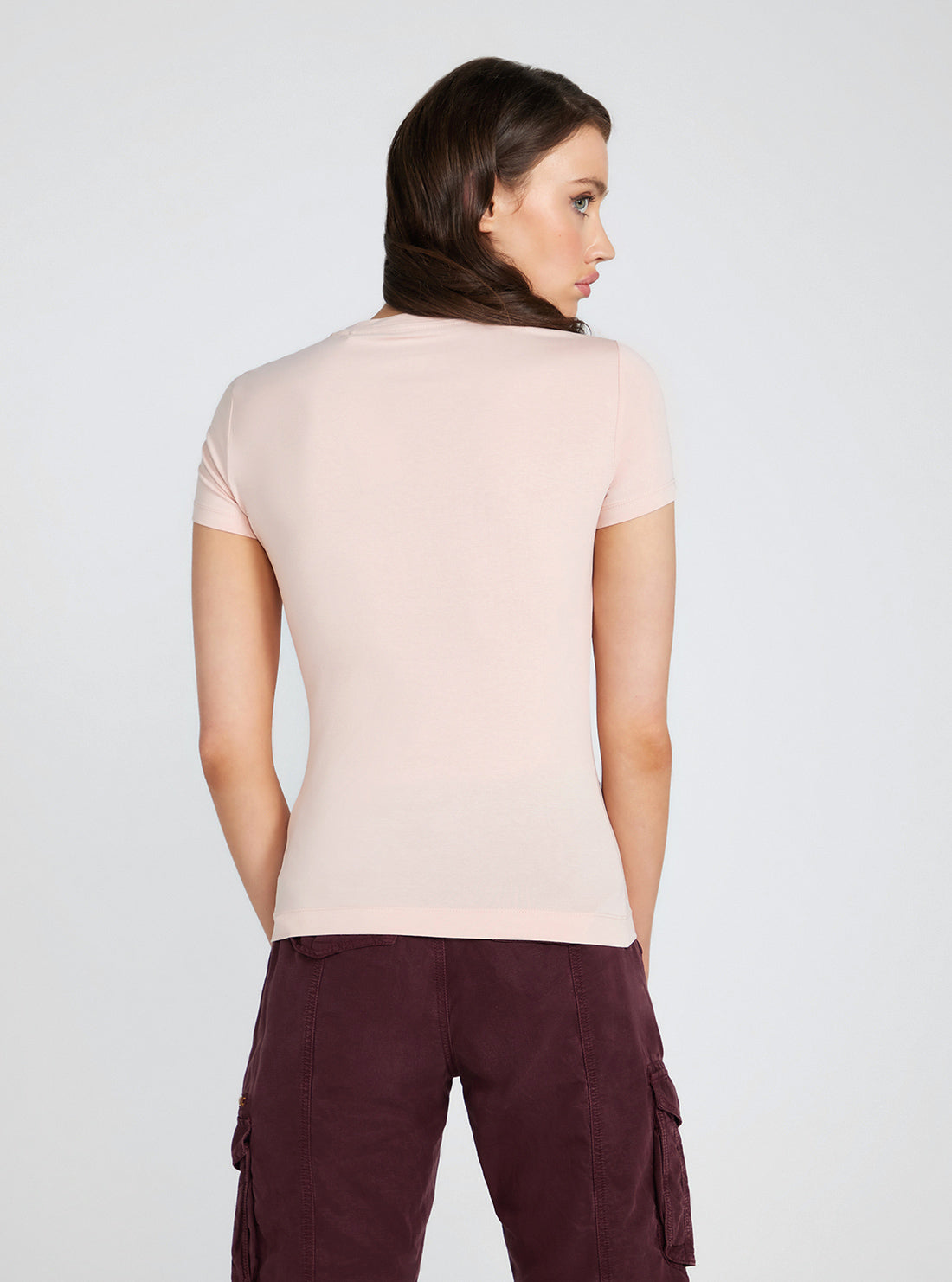Eco Light Pink Flower Triangle Logo T-Shirt | GUESS Women's Apparel | back view