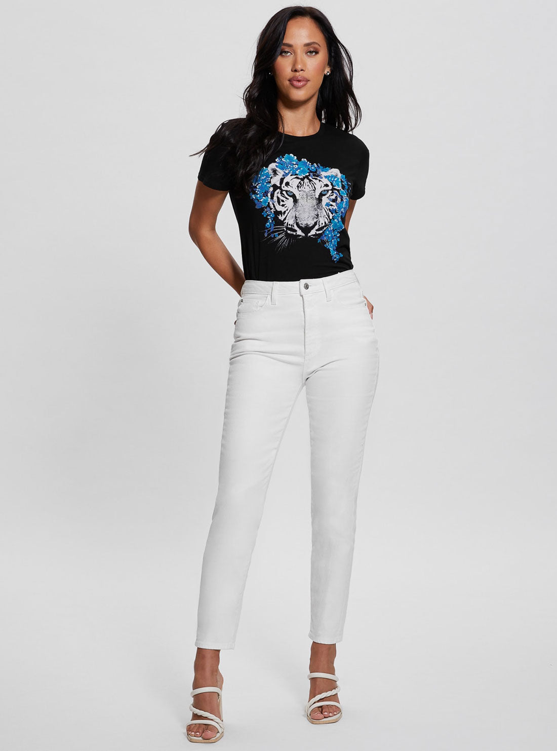 Black Floral Tiger Easy T-Shirt | GUESS Women's Apparel | full view