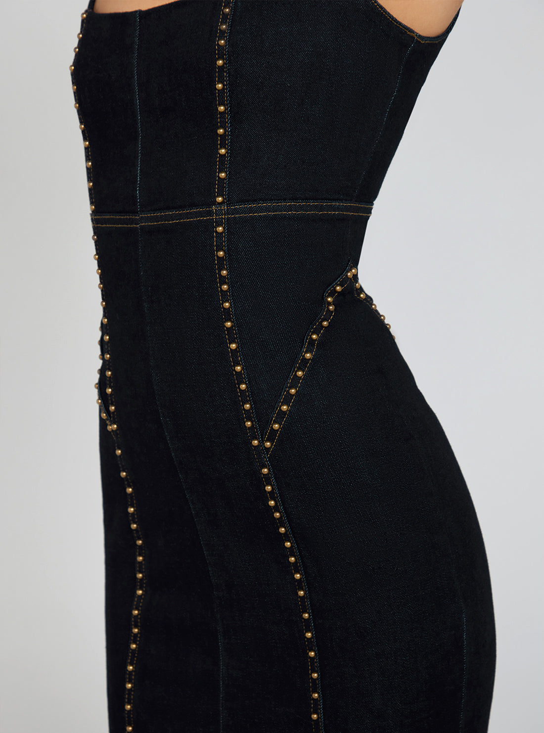 Cassie Studded Denim Mini Dress In Dark Wash | GUESS Women's Apparel | detail view