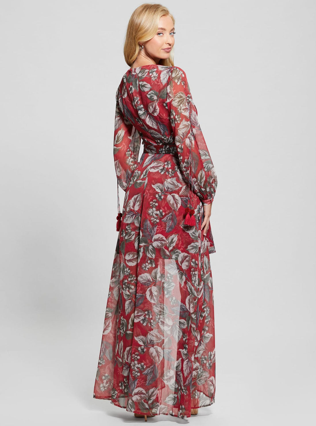Red Floral Farrah Multi Dress | GUESS Women's Apparel | back view