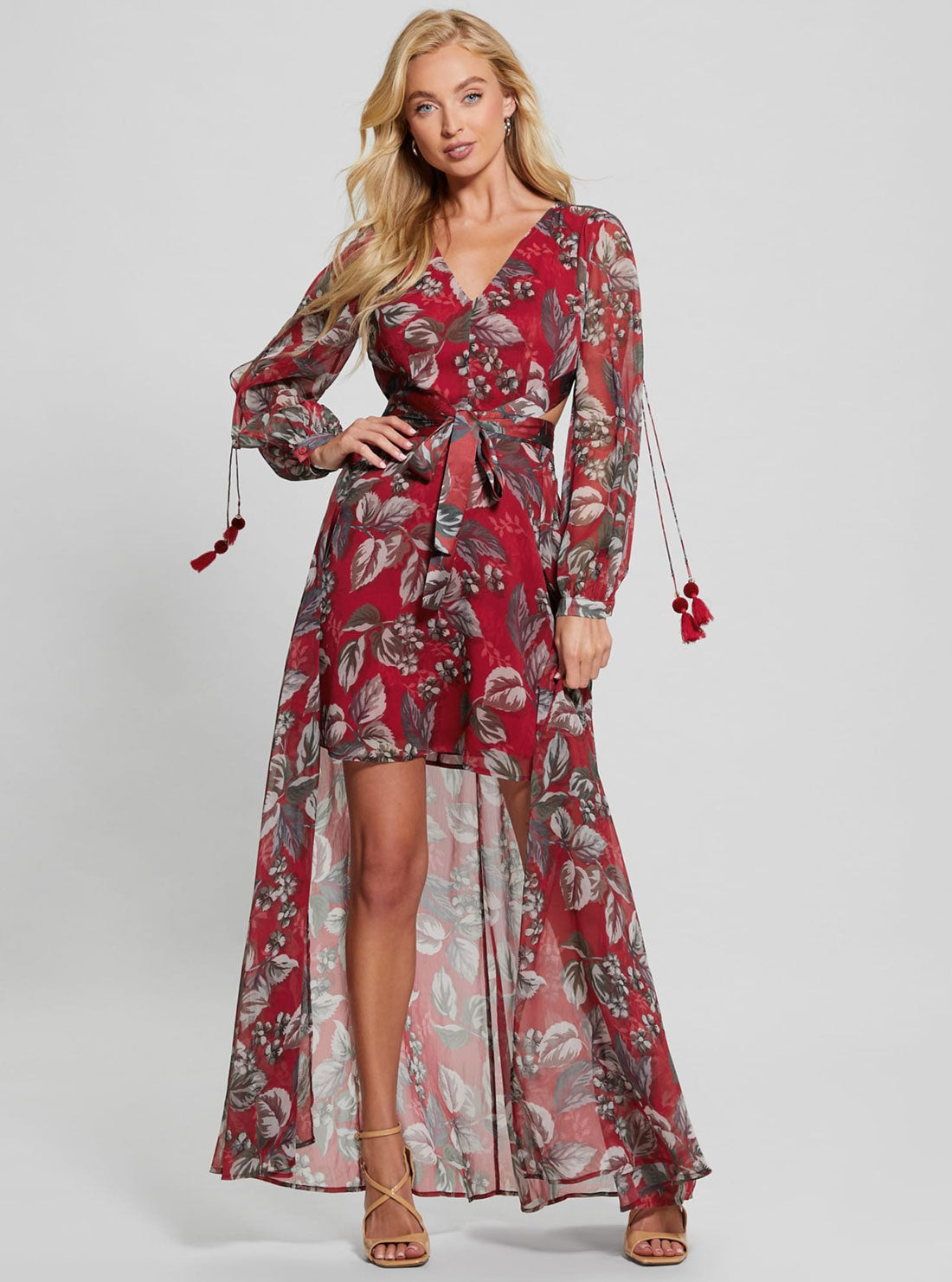 Red Floral Farrah Multi Dress | GUESS Women's Apparel | front view