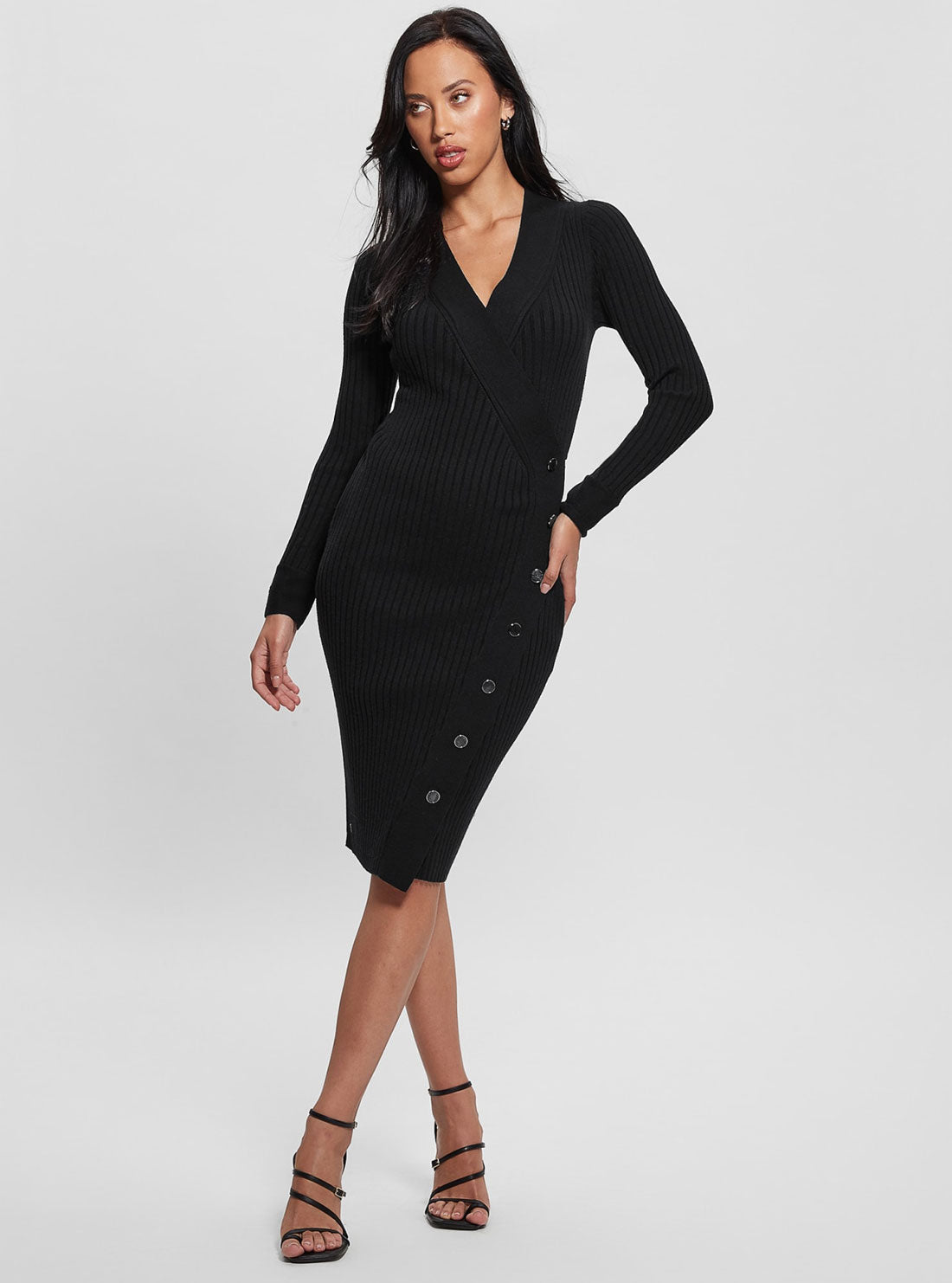 Black Cecile Midi Knit Dress | GUESS Women's Apparel | full view