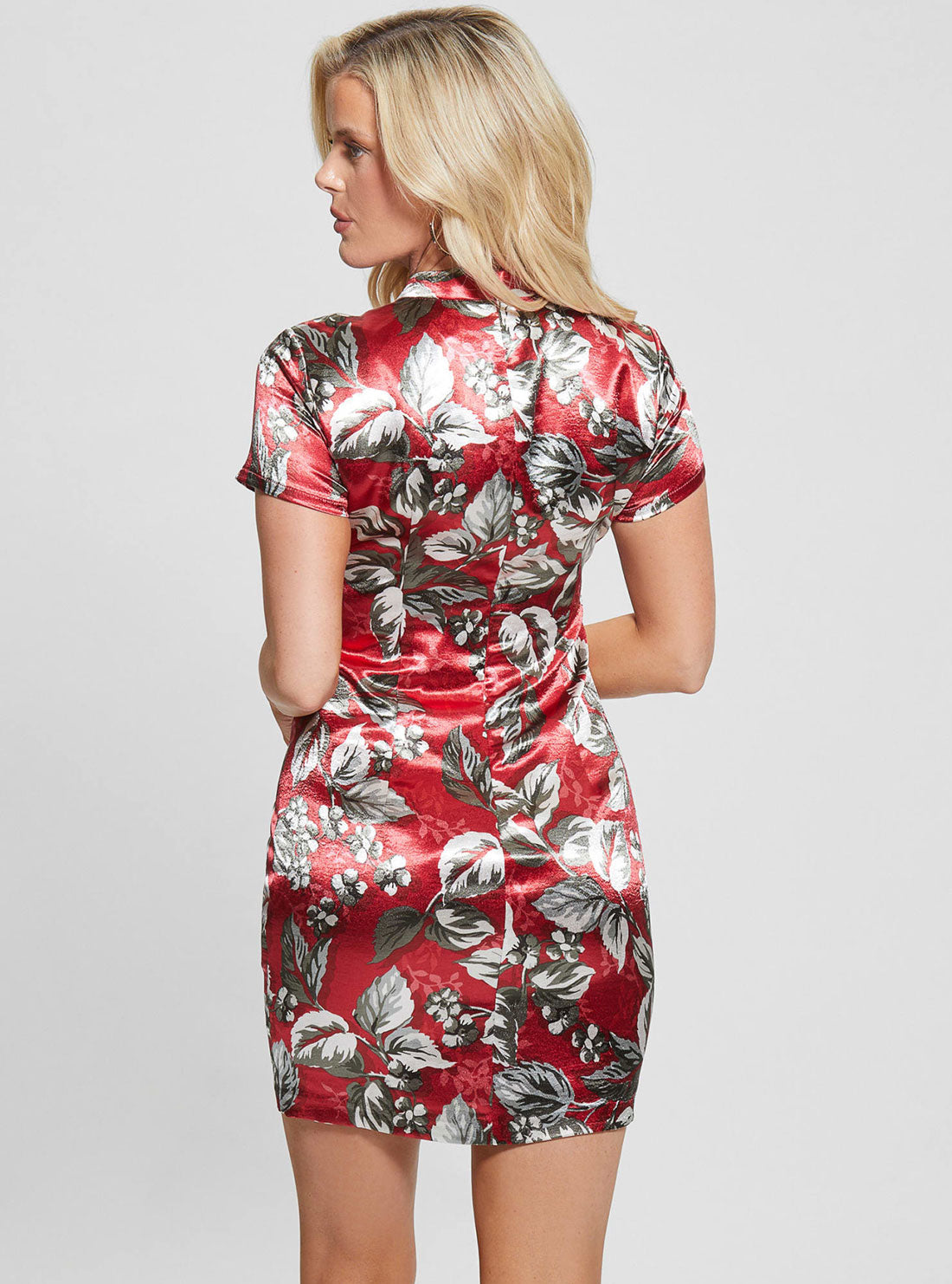 Red Floral Sandra Satin Dress | GUESS Women's Apparel | back view