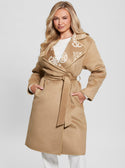 Tan Brown Ludovica Logo Wrap Coat | GUESS Women's Apparel | front view