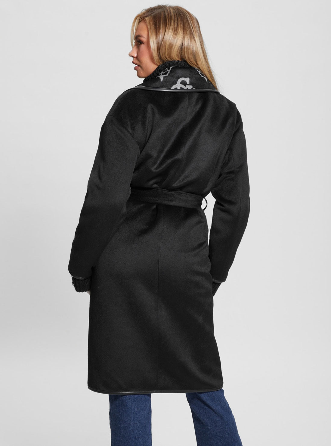 Black Ludovica Logo Wrap Coat | GUESS Women's Apparel | back view