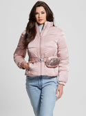 GUESS Pink Lucia Bum Bag Puffer Jacket front view
