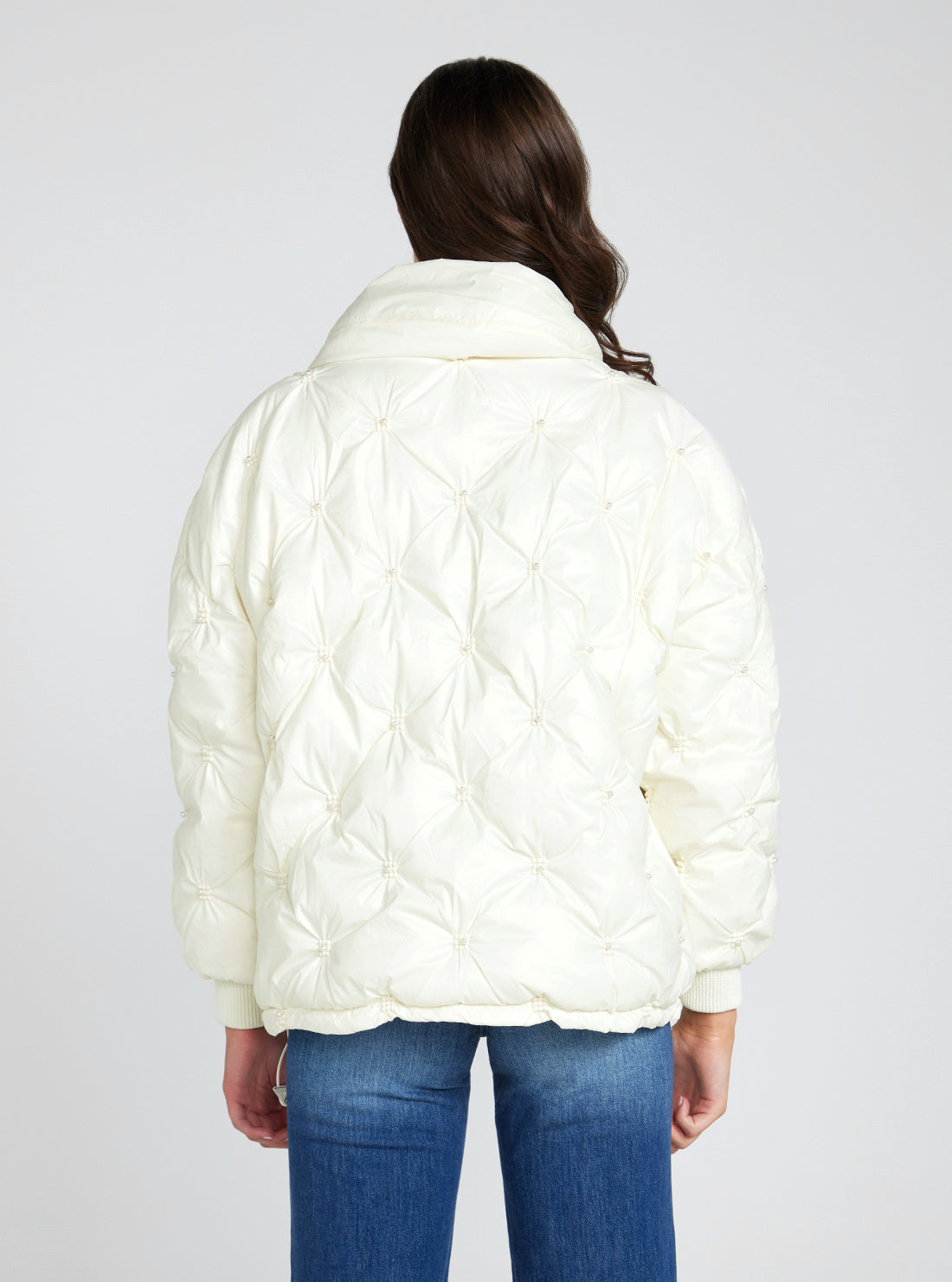 GUESS Cream White Perla Puffer Jacket back view